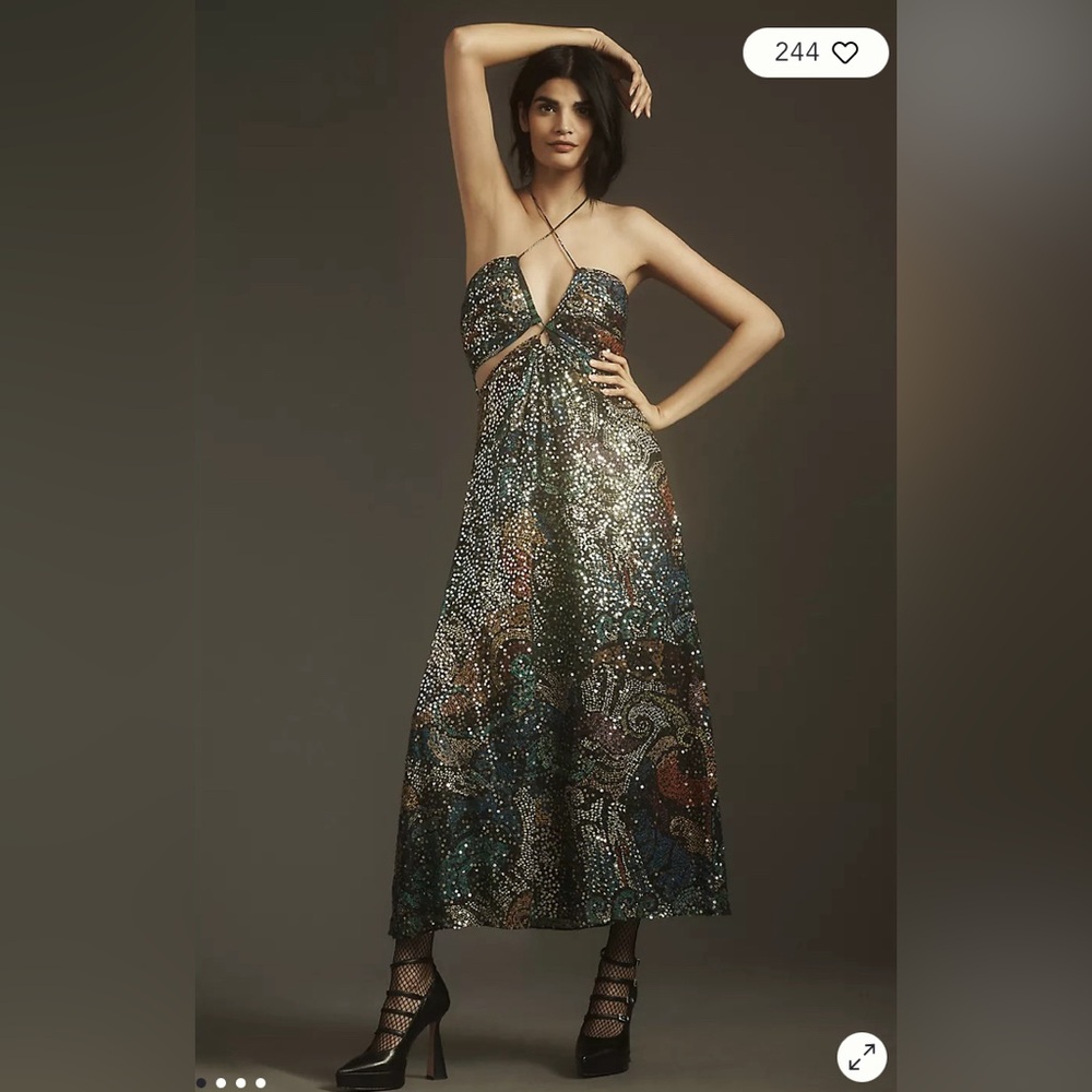 NWT Verb by Pallavi Singhee Halter Cutout Sequin Midi Dress size small